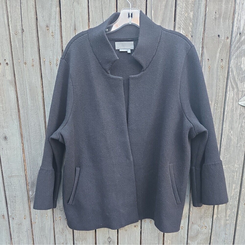 Anthropologie Womens Blazer Jacket Size XL Black Viscose Bell Sleeve Open Front